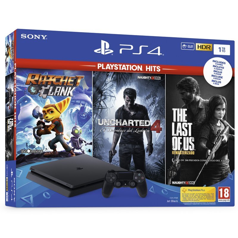 Consola Sony PS4 Slim 1TB - Juegos Ratched + Uncharted 4 + Last Of Us