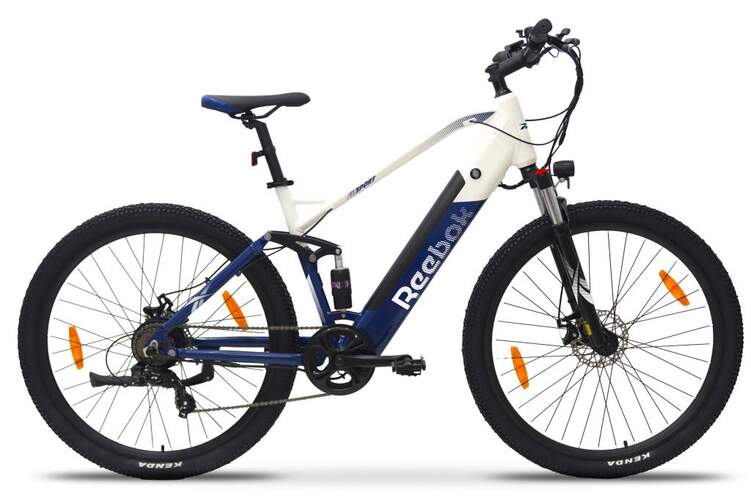 Bicicleta Eléctrica Reebok MTB 29x2.1P - Azul y blanco, autonomía 70 km, 250 W, ruedas 29"