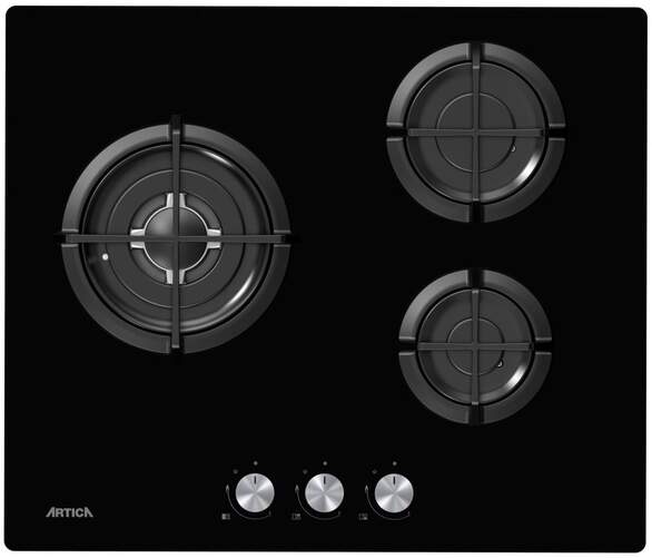 Placa de gas Ártica ACG60301 - 3 fuegos, cristalgas, hierro forjado, wok