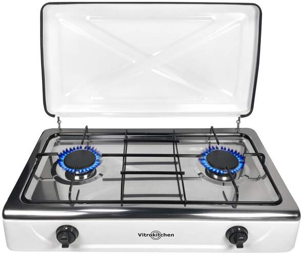 Hornillo Vitrokitchen 202BB - 2 fuegos, gas butano, inox, blanco