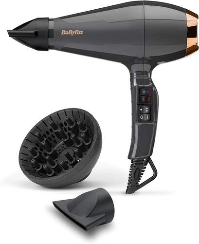 Secador Babyliss 6719DE - 2200 W, Función iónica, 115 km/hr, 2 velocidades, disparo frío, negro