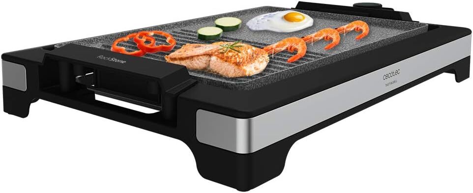 Asadora Cecotec Tasty&Grill 2000 Inox MixStone - 2000 W, termostato regulable, 37,5 x 24,5 cm