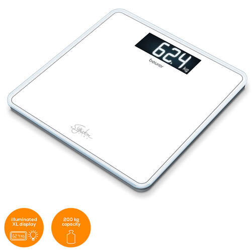 Báscula Beurer GS400 - Pantalla LCD, Hasta 200 kg, Vidrio, Blanco