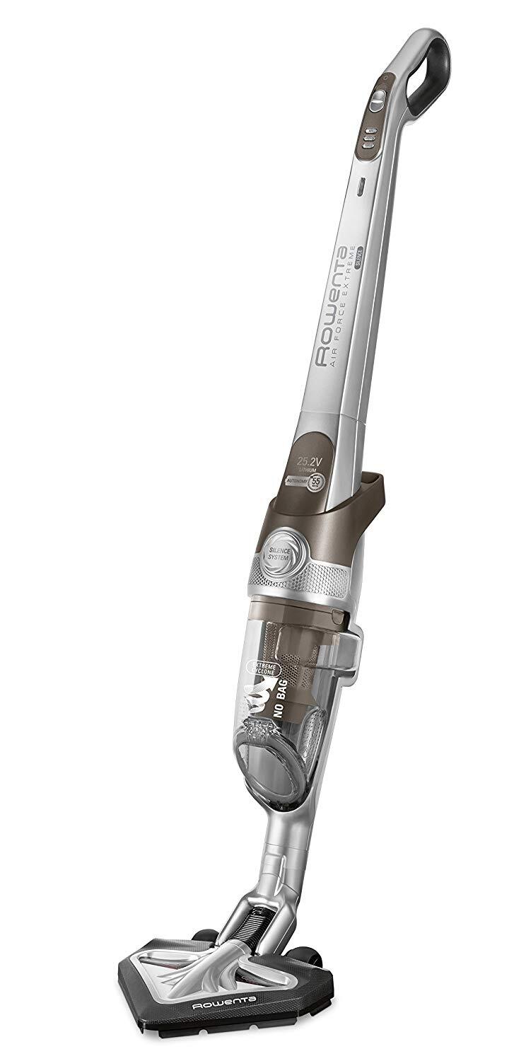 Aspiradora Rowenta Rh8929wo 3 potencias 0.5l 77db 3.3kg escoba air force extreme rh8929 sin bolsa autonomía 55min. litio 25.2v cabezal delta 25v silence pie 05