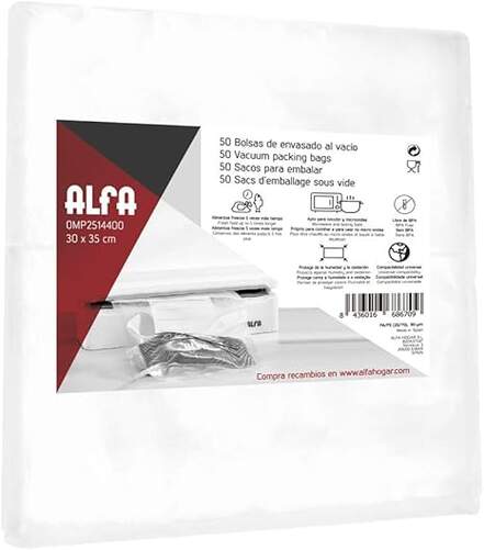 Bolsa Envasadora Alfa OMP25144 - 30x35 cm, 50 unidades, Transparente