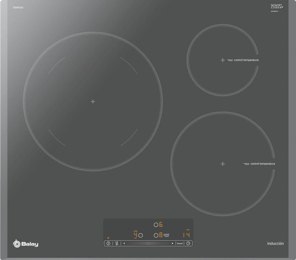 Placa Inducción Balay 3EB965AU - 3 Zonas (1 Gigante 28cm), 17 Niveles